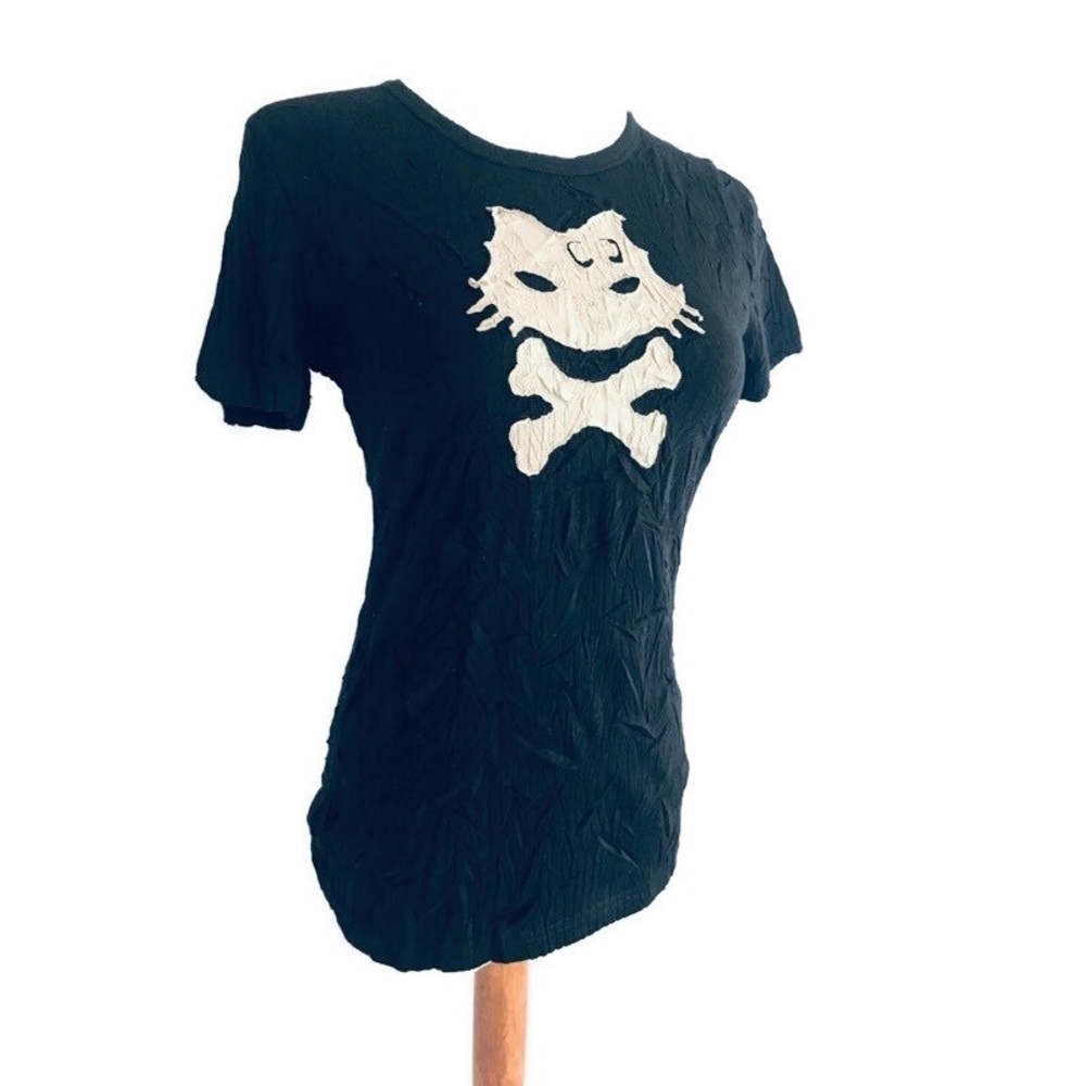 Kisca by Konarov Black White Crinkle Skull T-Shirt